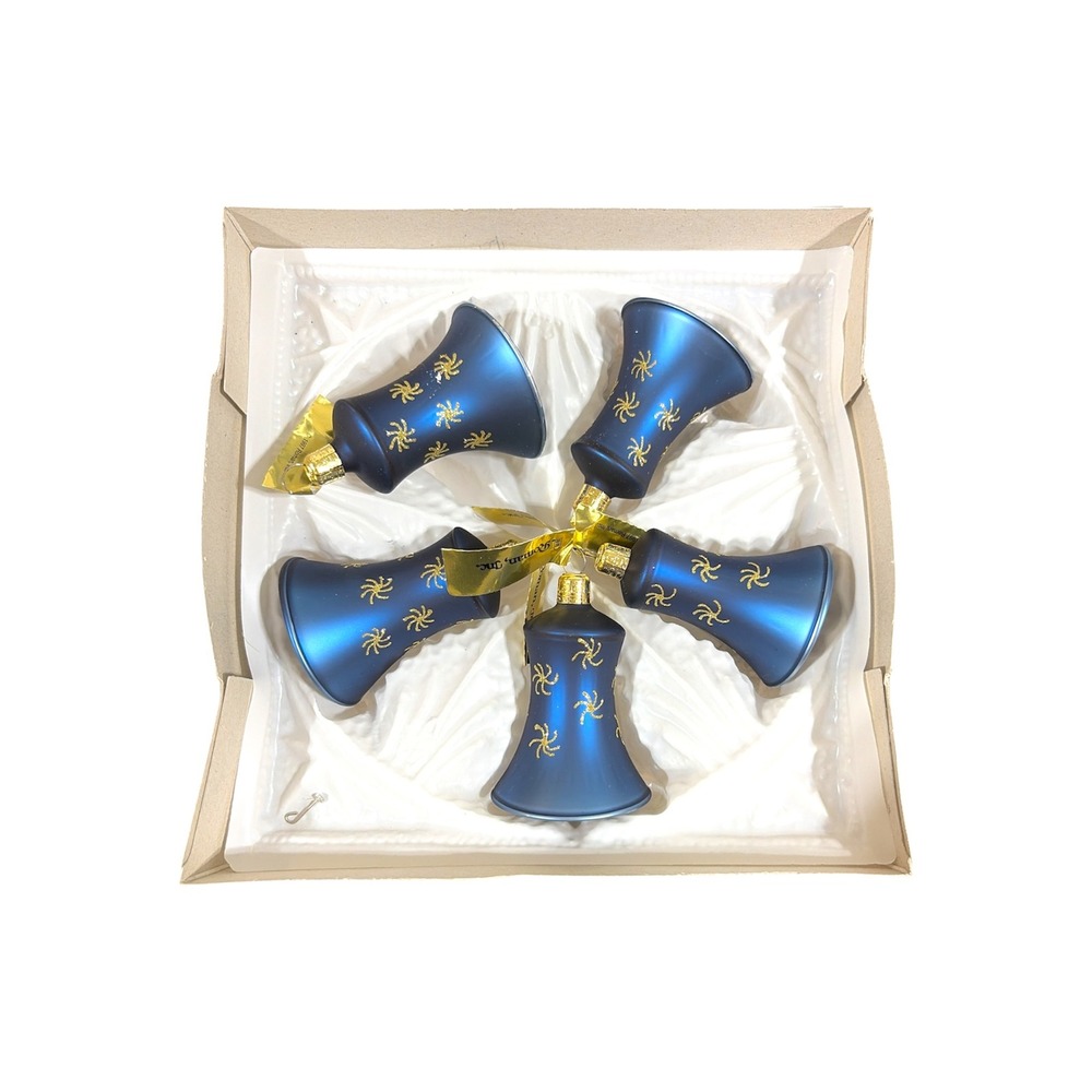 1997 Roman Inc King Wenceslaus Crowne Line Blue Glass Bell Ornaments 83514 Set 5